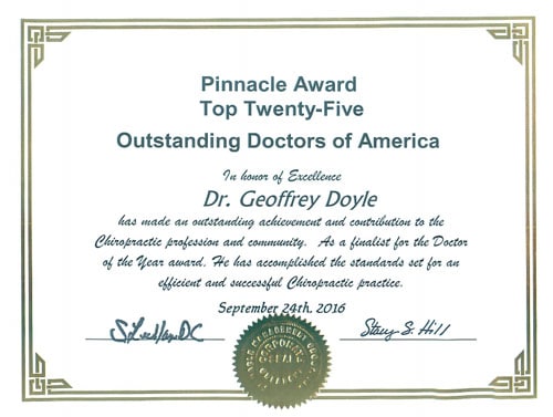 Chiropractor Huntersville NC Geoffrey Doyle award Chiropractor Huntersville NC Geoffrey Doyle award