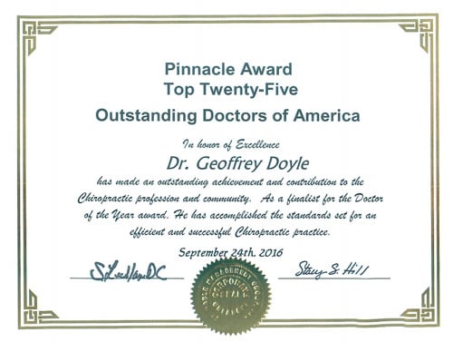 Chiropractor Huntersville NC Geoffrey Doyle award